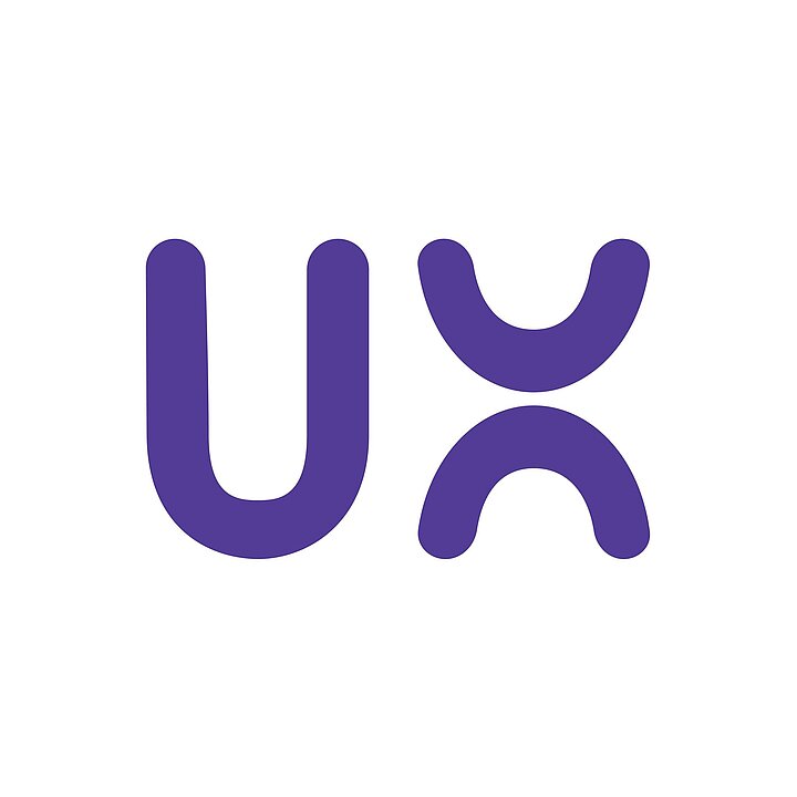 ogo UXberries: fioletowe, zaokrąglone litery „UX” na białym tle, przy czym litera „X” składa się z dwóch oddzielnych, symetrycznych łuków.